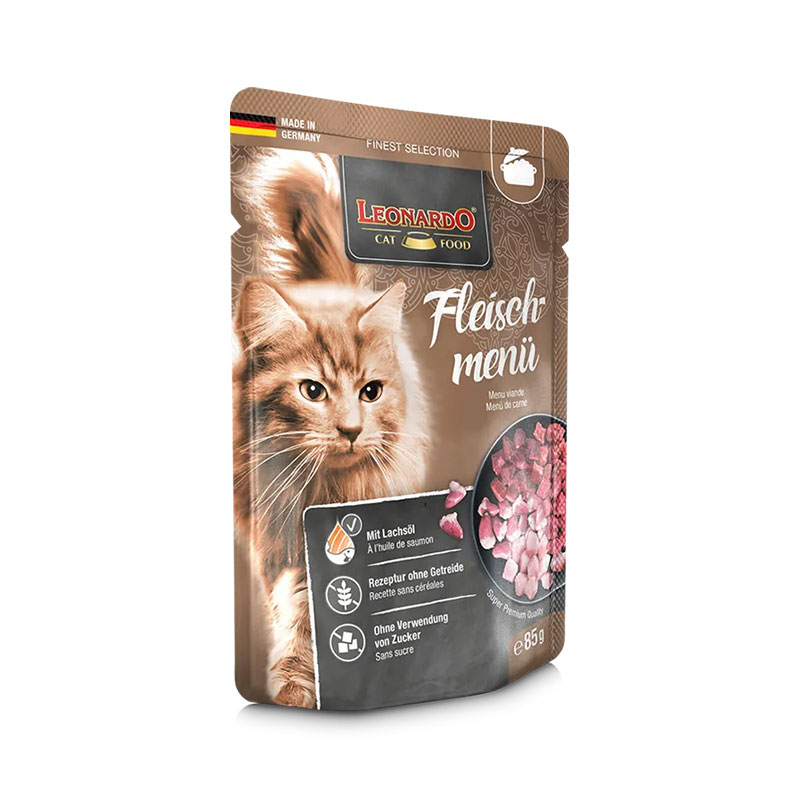 Leonardo Pouch Meat Menu Υγρή Τροφή Γάτες Ποικιλία Κρεάτων 85g