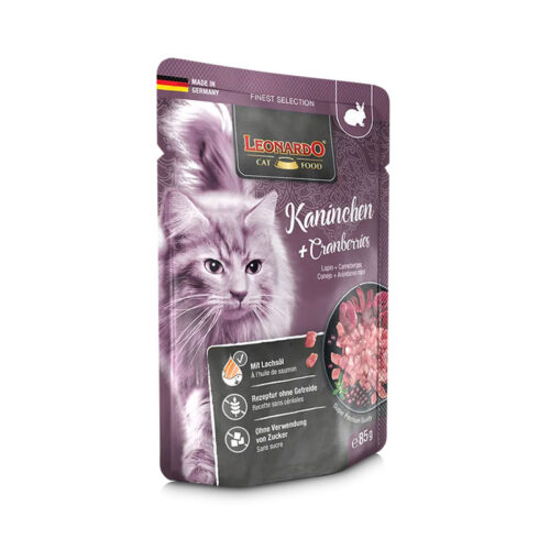 Leonardo Pouch Rabbit & Cranberries Υγρή Τροφή Γάτες Κουνέλι & Cranberries 85g