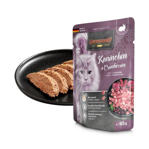 Leonardo Pouch Rabbit & Cranberries Υγρή Τροφή Γάτες Κουνέλι & Cranberries 85g