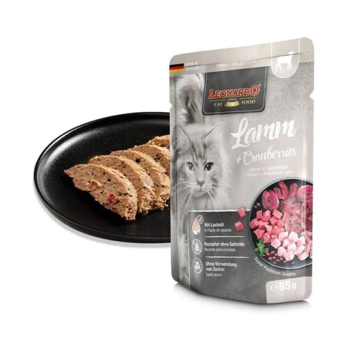 Leonardo Pouch Lamb & Cranberries Υγρή Τροφή Γάτας Αρνί & Μούρα Ευαίσθητο Στομάχι 85g