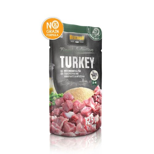 Belcando Pouch Turkey Υγρή Τροφή Σκύλων Γαλοπούλα, Αμάραντο & Μπιζέλια 125gr