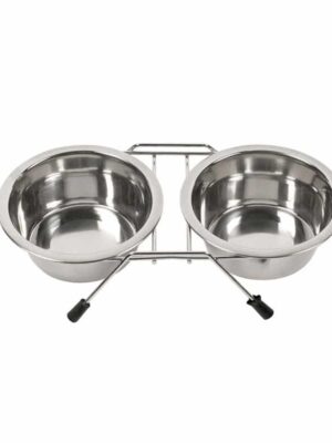 Duvo Dinner Set Βάση Με Δύο Inox Μπολ Σκύλου & Γάτας