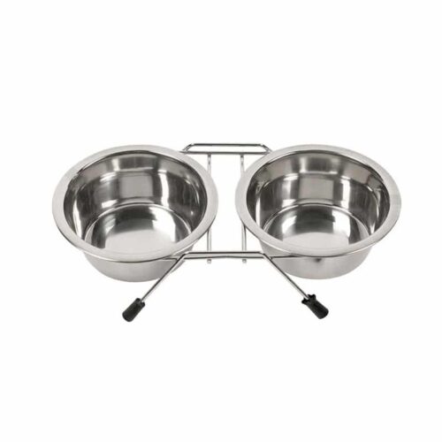 Duvo Dinner Set Βάση Με Δύο Inox Μπολ Σκύλου & Γάτας