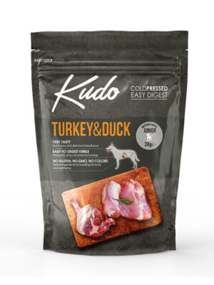 Kudo Turkey & Duck Junior Medium & Maxi Ξηρά Τροφή Σκύλων Γαλοπούλα & Πάπια
